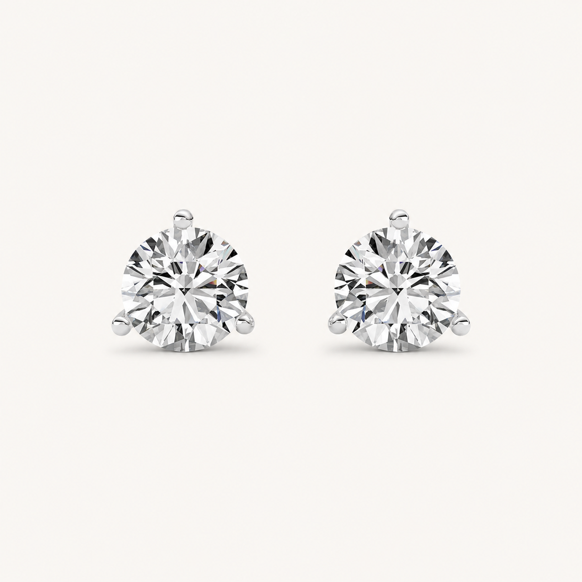 1CT Round Cut Lab Grown Diamond Three-Prong Martini Stud Earrings