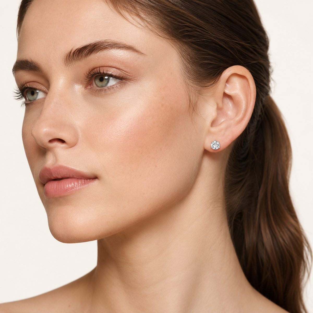 0.75CT Round Cut Lab Grown Diamond Three-Prong Martini Stud Earrings