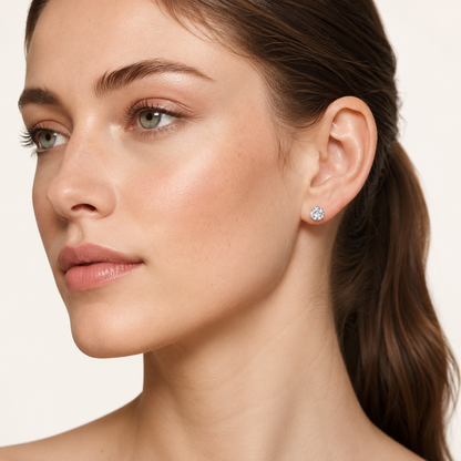 0.75CT Round Cut Lab Grown Diamond Three-Prong Martini Stud Earrings