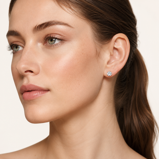 1CT Round Cut Lab Grown Diamond Three-Prong Martini Stud Earrings