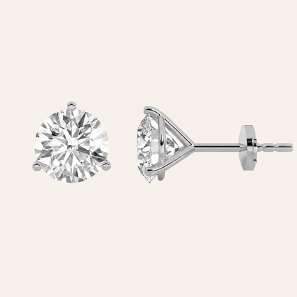 0.75CT Round Cut Lab Grown Diamond Three-Prong Martini Stud Earrings