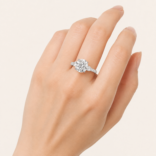 2.5CT Round Cut Lab Grown Diamond Side Stone Accented Ring