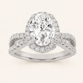 2CT Oval Cut Lab Grown Diamond Split Shank Halo Side Stone Ring