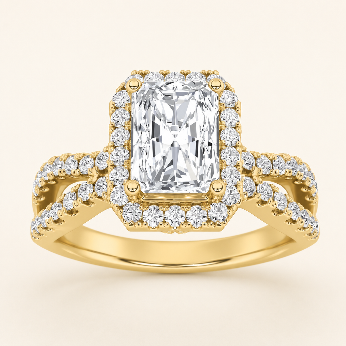 2.00 CT Radiant Cut Lab Grown Diamond Halo Side Stone Ring