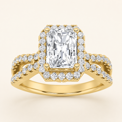 2.00 CT Radiant Cut Lab Grown Diamond Halo Side Stone Ring