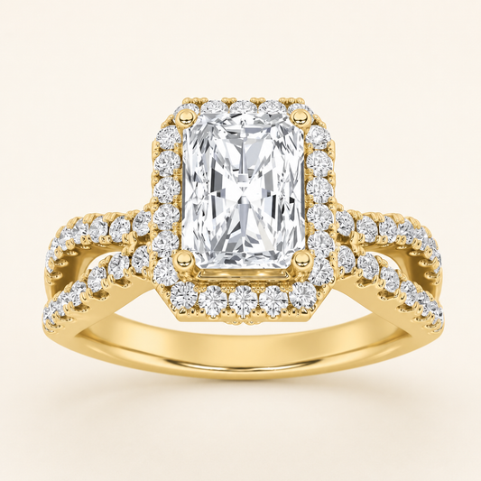 2.00 CT Radiant Cut Lab Grown Diamond Halo Side Stone Ring