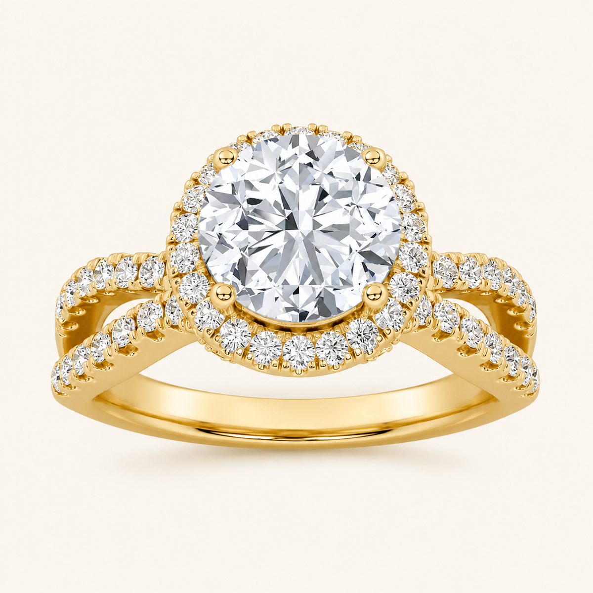 2.00 CT Round Cut Lab Grown Diamond Split Shank Halo Side Stone Ring