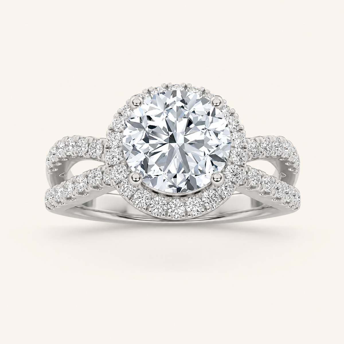2.00 CT Round Cut Lab Grown Diamond Split Shank Halo Side Stone Ring