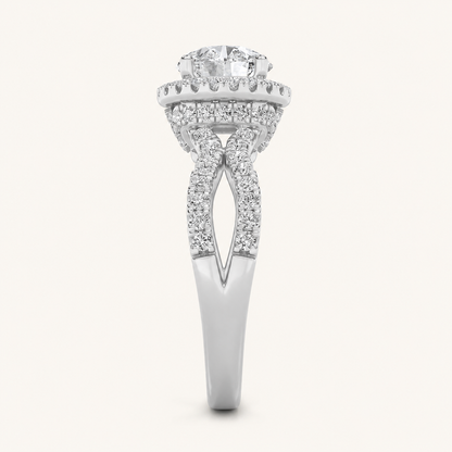 2.00 CT Round Cut Lab Grown Diamond Split Shank Halo Side Stone Ring