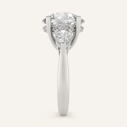 7.25 CT Round Cut Lab Grown Diamond Three Stone Side Stone Bold Accented Ring
