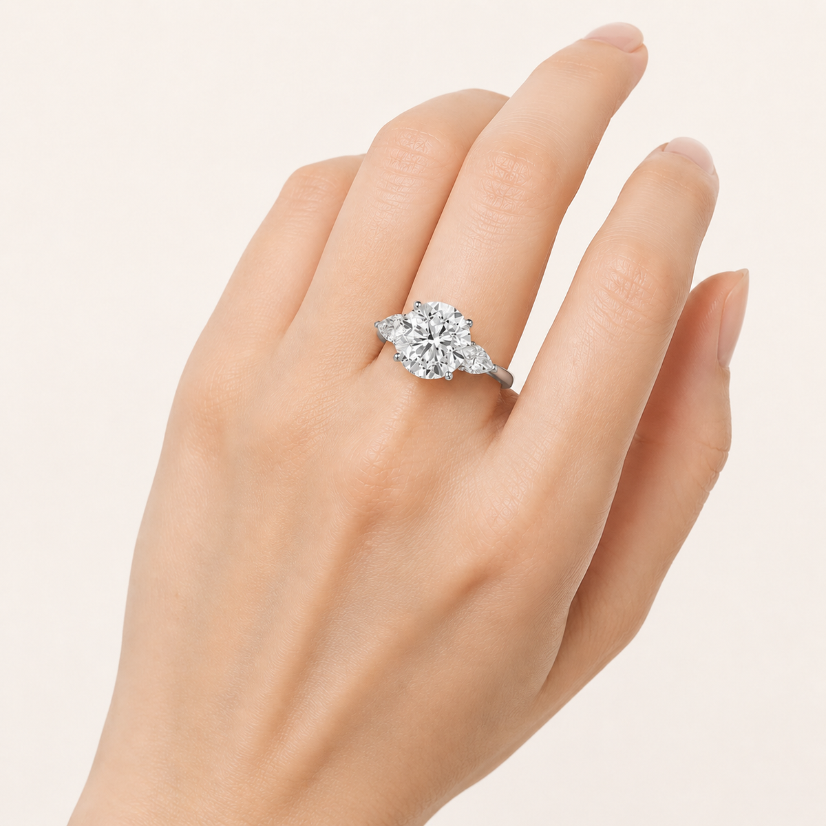 3.50 CT Pear Cut Lab Grown Diamond Three Stone Side Stone Ring