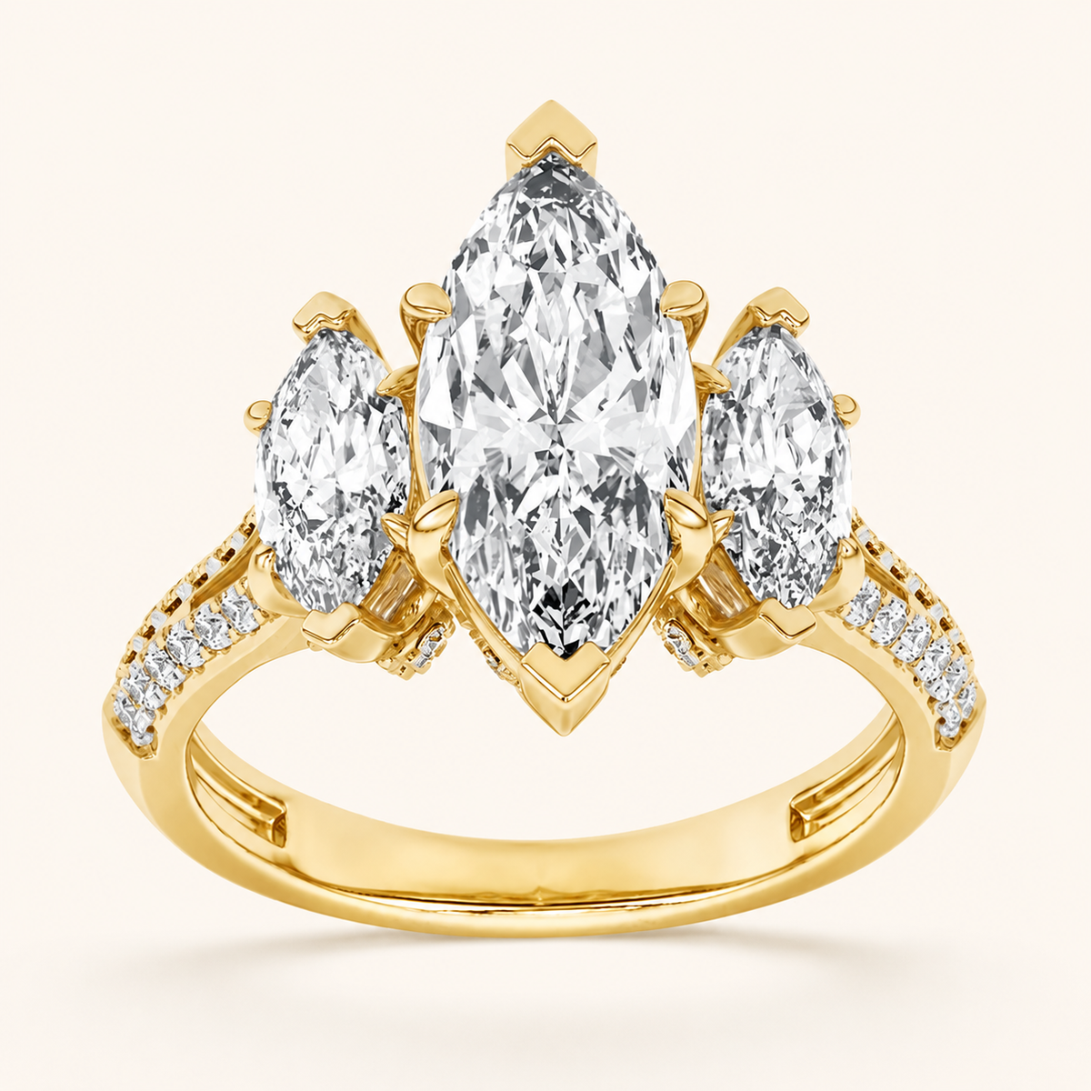 4.00 CT Marquise Cut Lab Grown Diamond Three Stone Side Stone Ring