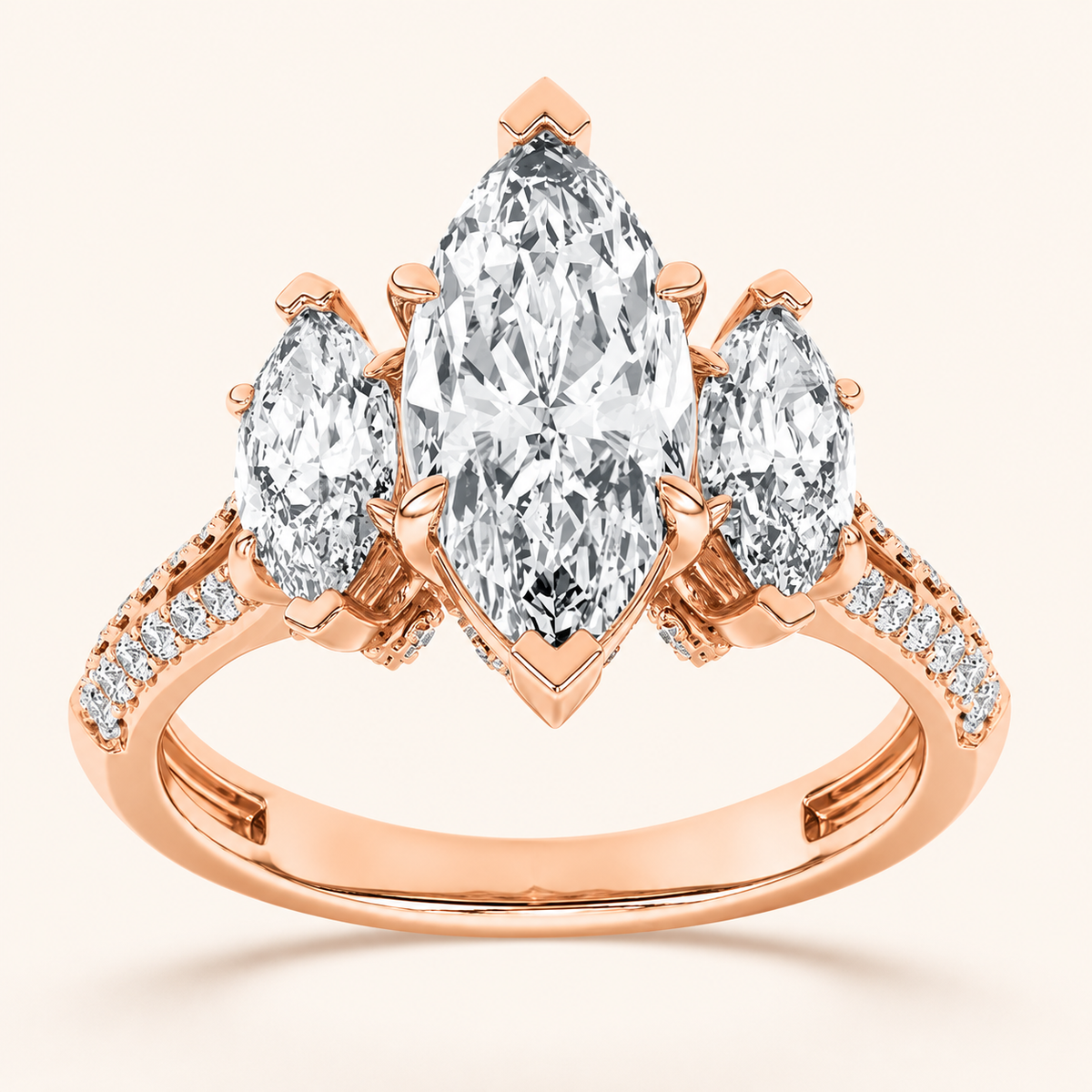 4.00 CT Marquise Cut Lab Grown Diamond Three Stone Side Stone Ring