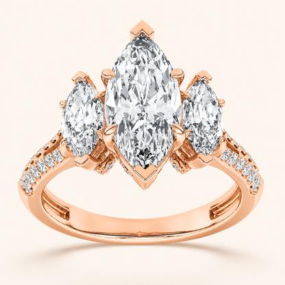 4.00 CT Marquise Cut Lab Grown Diamond Three Stone Side Stone Ring