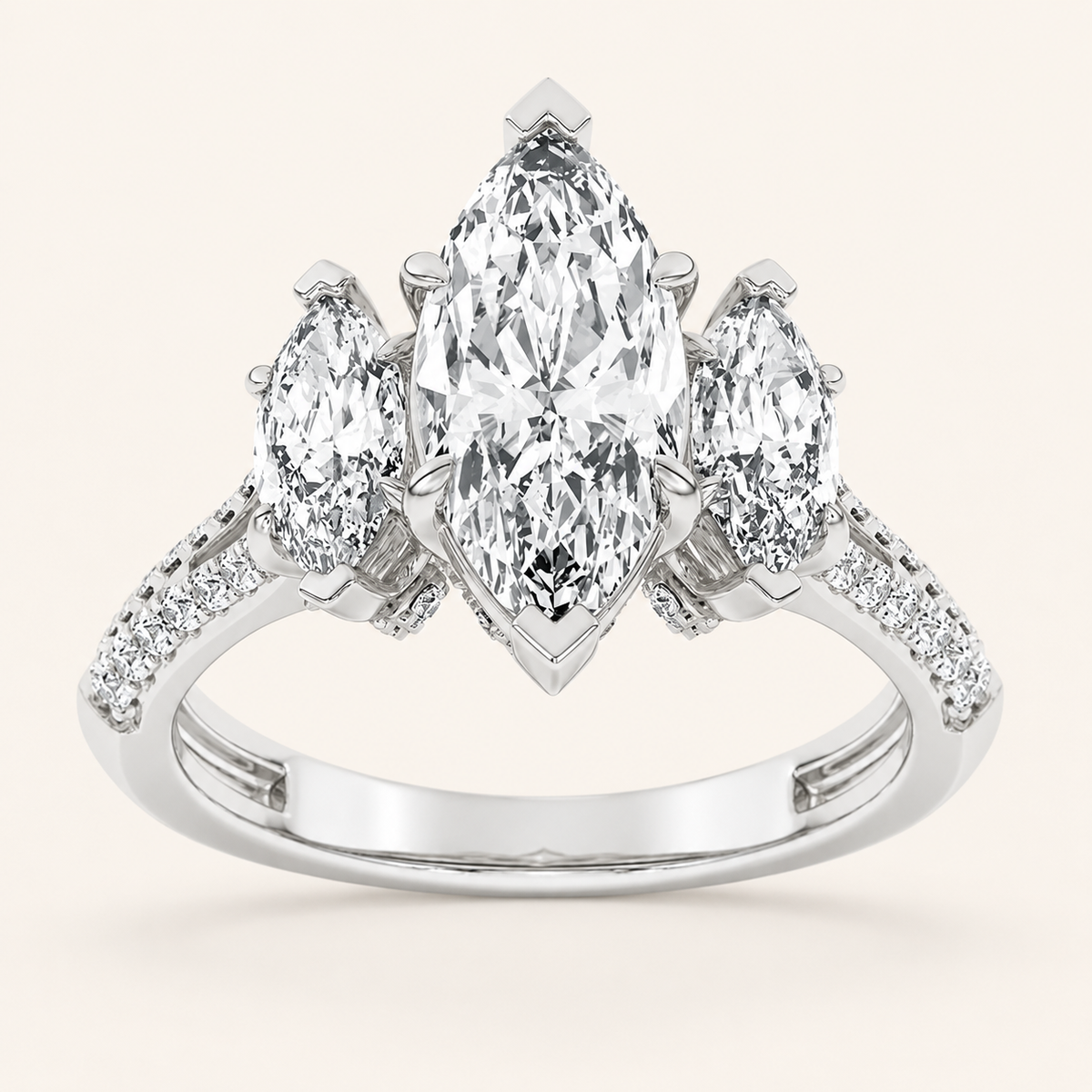 4.00 CT Marquise Cut Lab Grown Diamond Three Stone Side Stone Ring
