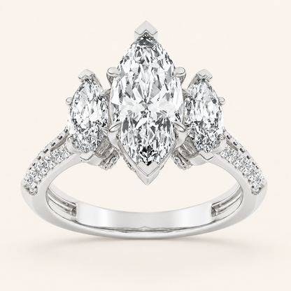 4.00 CT Marquise Cut Lab Grown Diamond Three Stone Side Stone Ring