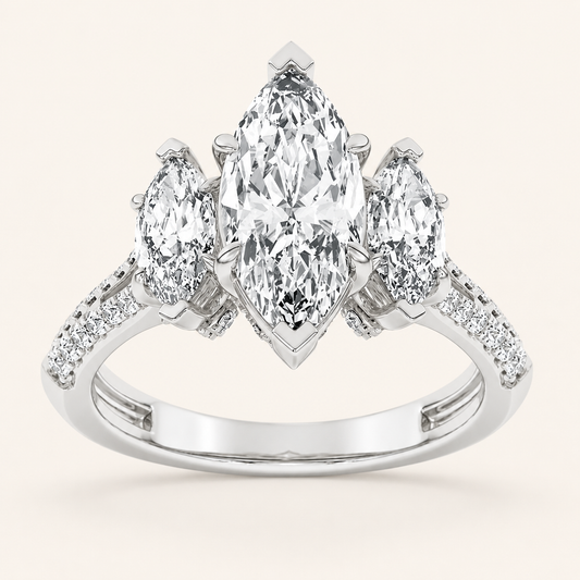 4.00 CT Marquise Cut Lab Grown Diamond Three Stone Side Stone Ring