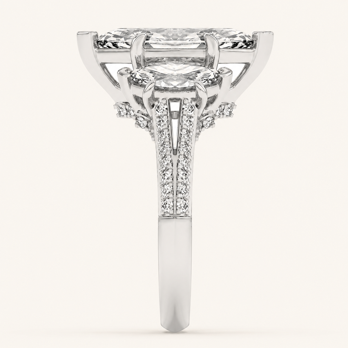 4.00 CT Marquise Cut Lab Grown Diamond Three Stone Side Stone Ring