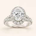 2.5CT Oval Cut Lab Grown Diamond Halo Side Stone Ring