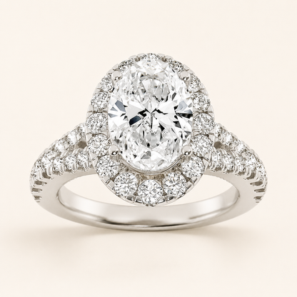 2.5CT Oval Cut Lab Grown Diamond Halo Side Stone Ring
