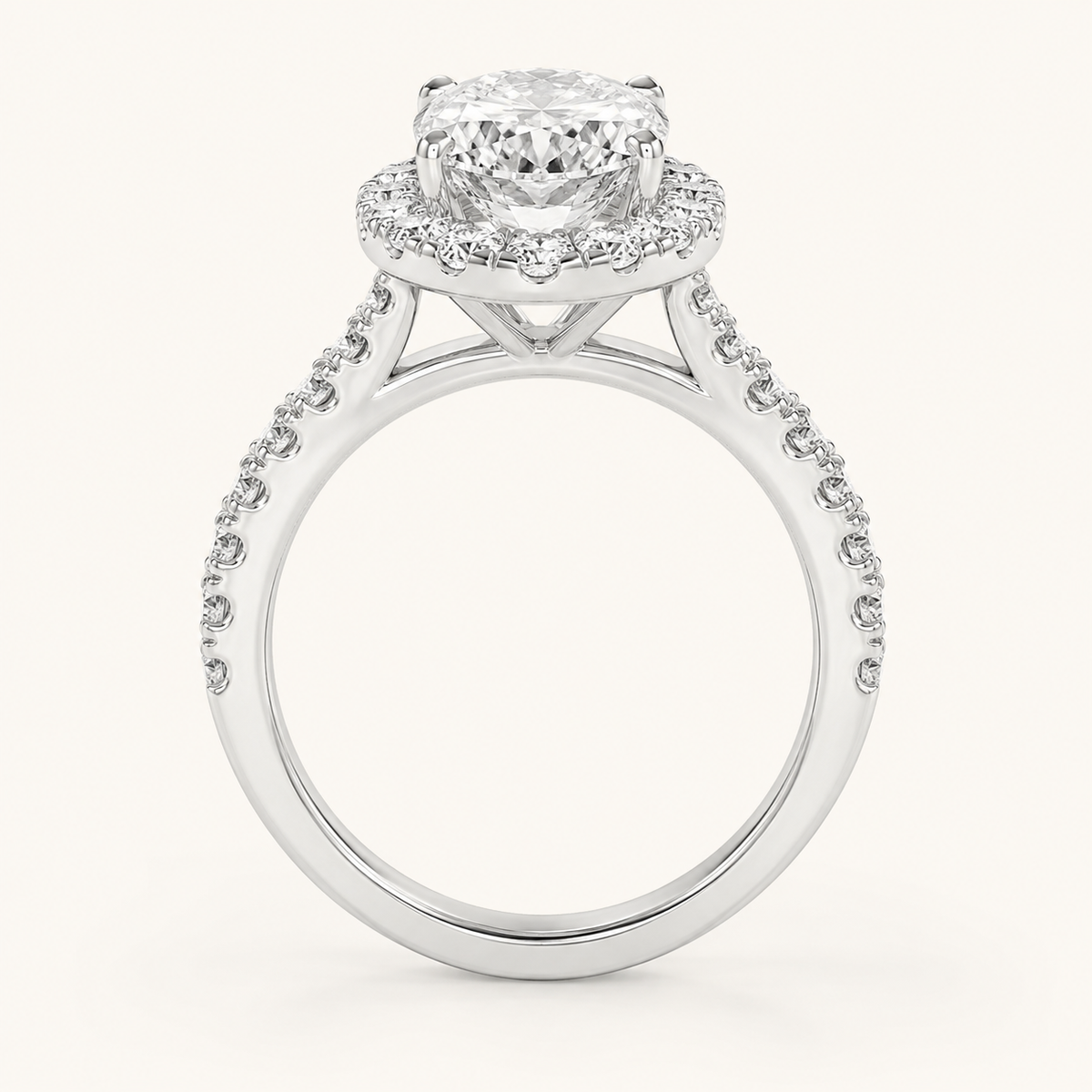 2.5CT Oval Cut Lab Grown Diamond Halo Side Stone Ring