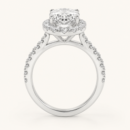 2.5CT Oval Cut Lab Grown Diamond Halo Side Stone Ring