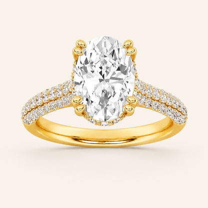 3.00 CT Oval Cut Lab Grown Diamond Triple Row Accented Halo Side Stone Ring