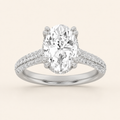 3.00 CT Oval Cut Lab Grown Diamond Triple Row Accented Halo Side Stone Ring