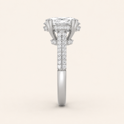 3.00 CT Oval Cut Lab Grown Diamond Triple Row Accented Halo Side Stone Ring