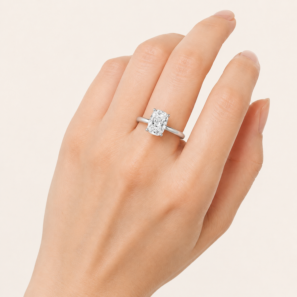 3CT Elongated Cushion Cut Lab Grown Diamond Solitaire Ring
