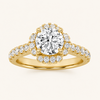 1.5 CT Round Cut Lab Grown Diamond Halo Side Stone Ring