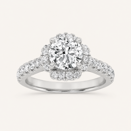 1.5 CT Round Cut Lab Grown Diamond Halo Side Stone Ring