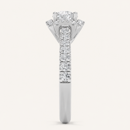 1.5 CT Round Cut Lab Grown Diamond Halo Side Stone Ring