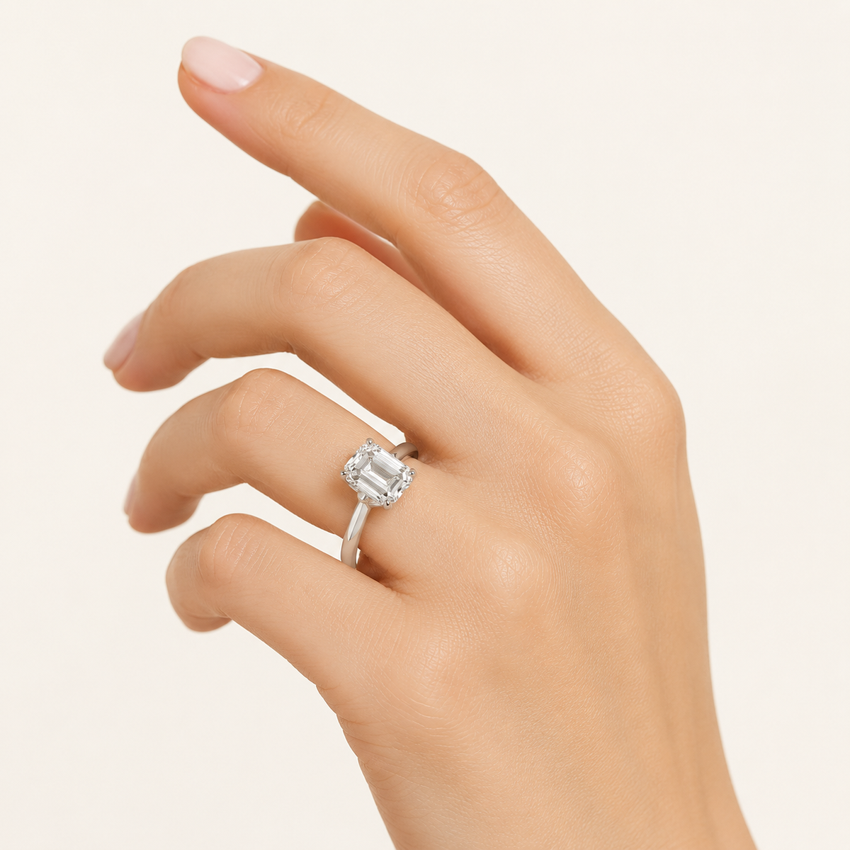 1CT Emerald Cut Lab Grown Diamond Solitaire Ring