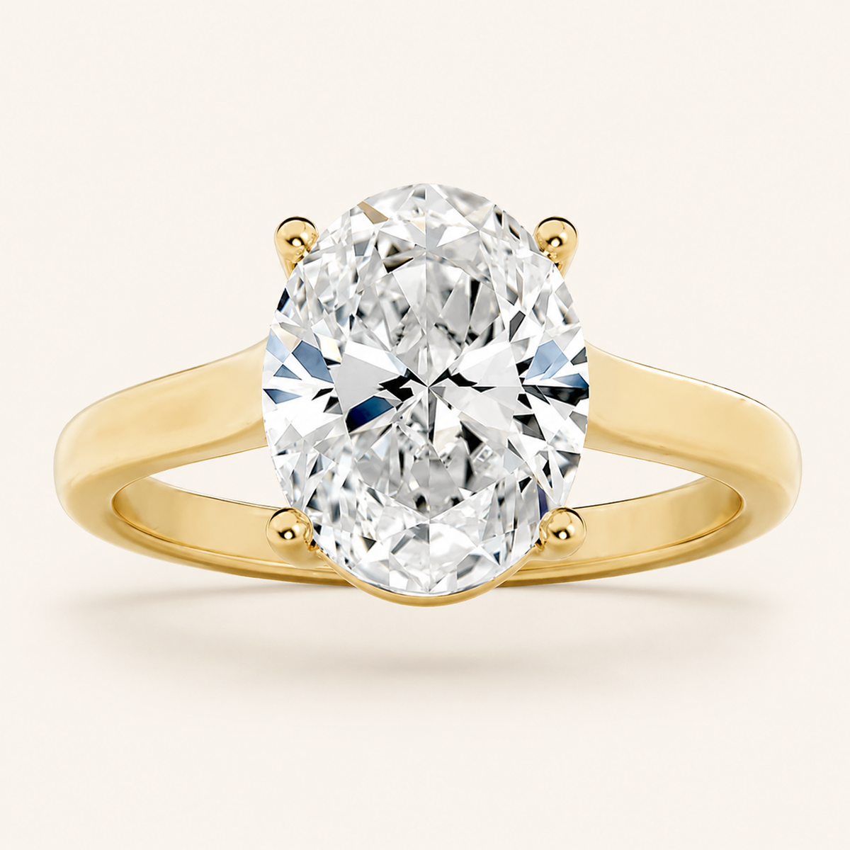 1CT Oval Cut Lab Grown Diamond Plain Cathedral Trellis Shank Solitaire Engagement Ring