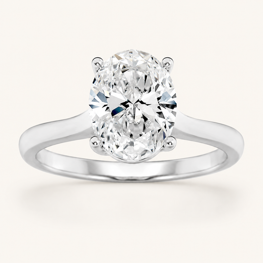1CT Oval Cut Lab Grown Diamond Plain Cathedral Trellis Shank Solitaire Engagement Ring