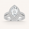 3.00 CT Marquise Cut Lab Grown Diamond Three Row Accented Halo Side Stone Ring