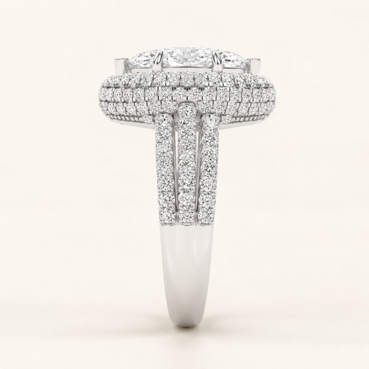 3.00 CT Marquise Cut Lab Grown Diamond Three Row Accented Halo Side Stone Ring