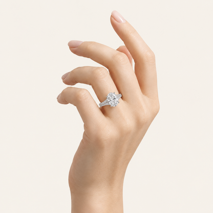 1.5CT Oval Cut Lab Grown Diamond Hidden Halo Side Stone Ring