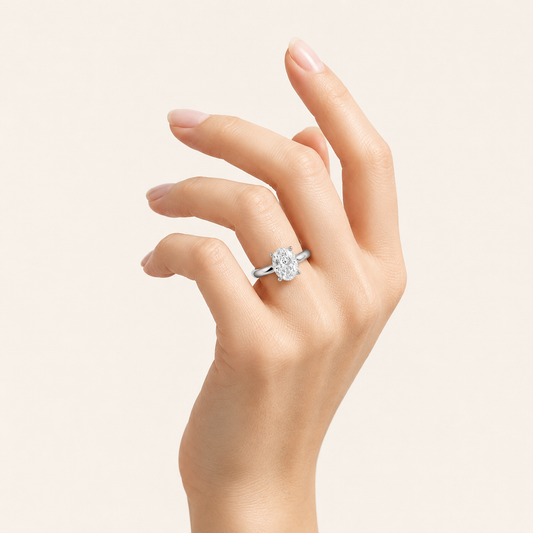 1.5CT Oval Cut Lab Grown Diamond Hidden Halo Ring