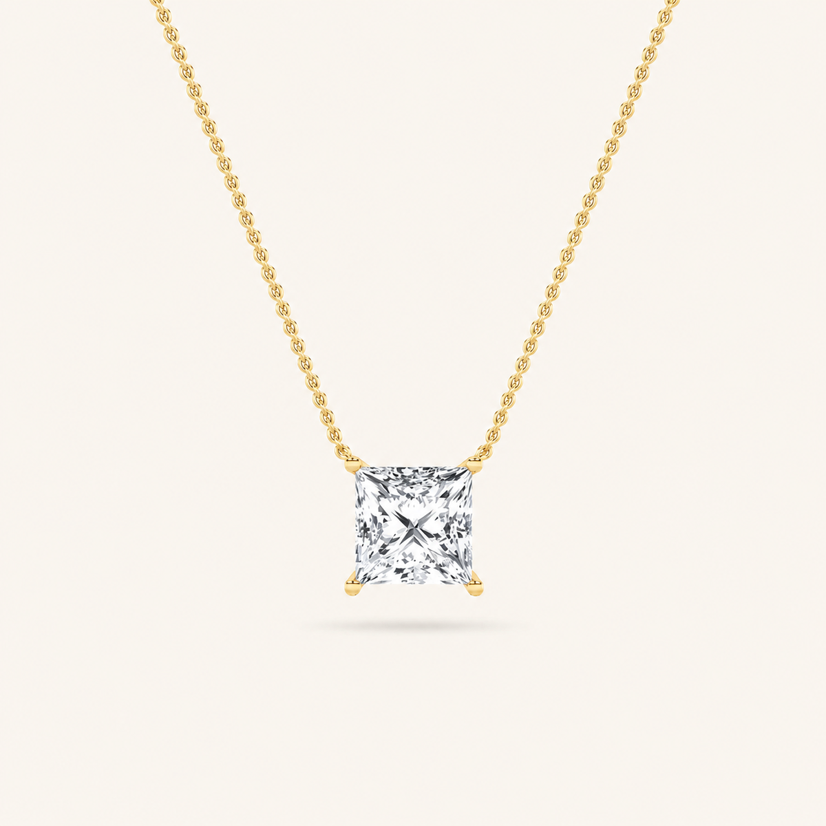 3 Ct Princess Cut Lab Grown Diamond Solitaire Necklace