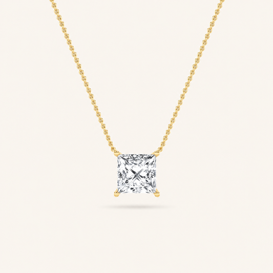 3 Ct Princess Cut Lab Grown Diamond Solitaire Necklace