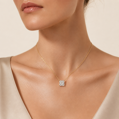 3 Ct Princess Cut Lab Grown Diamond Solitaire Necklace