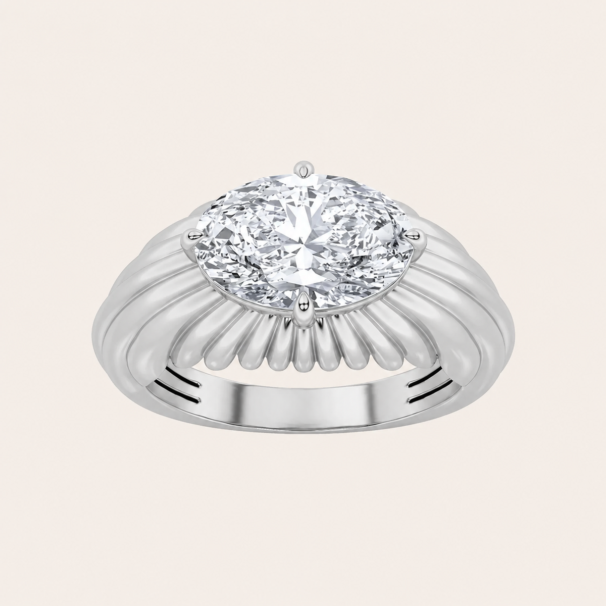 2CT Oval Cut Lab Grown Diamond East West Solitaire Ring