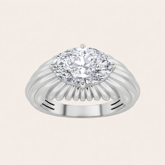 2CT Oval Cut Lab Grown Diamond East West Solitaire Ring