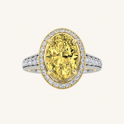 3.5CT Oval Cut Lab Grown Diamond Bold Accented Statement Halo Side Stone Ring