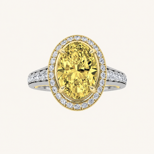 3.5CT Oval Cut Lab Grown Diamond Bold Accented Statement Halo Side Stone Ring