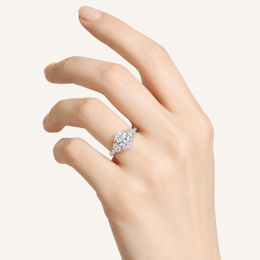 5CT Oval Cut Lab Grown Diamond Three Stone Side Stone Ring