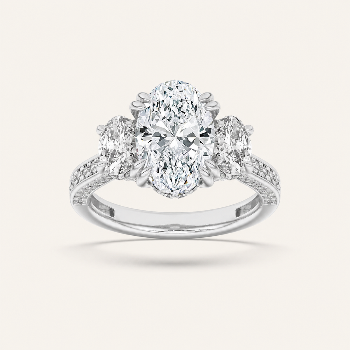 5CT Oval Cut Lab Grown Diamond Three Stone Side Stone Ring