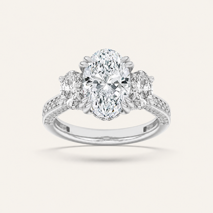 5CT Oval Cut Lab Grown Diamond Three Stone Side Stone Ring